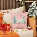 Pink Christmas gnome pillow case with holiday trees on a cozy sofa setting - Gnome Style (YMA90-4)