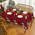 Mantel navideño de poliéster rojo con estampado de muñeco de nieve y copos de nieve blancos - 90*140cm / Rojo (XTC023)