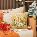Funda de cojín navideño cuadrado con estampado de velas y flores de pascua doradas - 45x45cm / Vela Floral Vintage (YMA86-1)