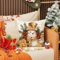 Funda de cojín navideño con muñeco de nieve, sombrero dorado y motivos de pino - 45x45cm / Patrón de Muñeco de Nieve Lindo (YMA86-3)