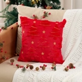 Funda de cojín navideño rojo en terciopelo con árbol 3D y estrella bordada dorada - Funda de almohada / 45x45cm / Rojo