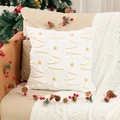 Funda de cojín navideño de piel sintética blanca con estrellas doradas bordadas - Funda de almohada / 45x45cm / Blanco Roto