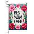 Double sided garden flag with Best Mom Ever text and pink tulip flowers for Mother's Day - Blue Pink Floral Cluster (HYQ23-3)