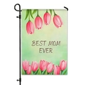 Bandiera da giardino Best Mom Ever con tulipani e supporto in metallo nero decorativo - Sfumatura Verde Tulipano (HYQ23-6)