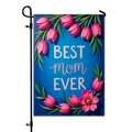 Bandiera da giardino in lino bifacciale con scritta 'BEST MOM EVER' e tulipani - Decorazione Tulipano Blu Scuro (HYQ23-7)