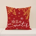 Federa rossa natalizia con foglie dorate e scritta bianca HELLO Winter festiva - 45x45cm(Solo Fodera) / Stile Hello Winter (XP018-1)