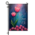Bandiera da giardino in lino fronte-retro con stampa tulipani Best Mom Ever e asta - Tulipano Blu Scuro Luce Stellare (HYQ23-10)