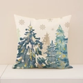 Funda de cojín navideño de lino con estampado de pinos azules para decoración hogar - Estilo Bosque de Invierno (XP022-1)