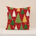 Federa rossa natalizia con vari motivi di alberi festivi e trama del tessuto a vista - 45x45cm(Solo Fodera) / Stile Multi-Albero di Natale (XP018-2)