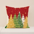 Federa cuscino natalizia rossa con eleganti motivi di alberi dorati e bianchi su lino - 45x45cm(Solo Fodera) / Stile Geometrico dell'Albero di Natale (XP018-3)