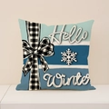 Funda de cojín navideño de lino con rayas azules, copo de nieve y estampado - Estilo Hello Winter (XP022-3)
