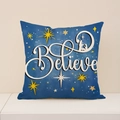 Federa per cuscino in lino blu scuro con scritta Believe e silhouette della natività - Tema Silhouette-Believe(XP027-2)