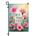 Bandiera da giardino bifacciale con fiori di cosmo rosa e scritta Best Mom Ever su supporto - Stile Illustrazione Cosmos Rosa (HYQ23-14)