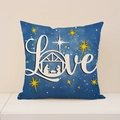 Federa natalizia blu scuro con scritta Love e silhouette della natività - Tema Silhouette-Love(XP027-3)
