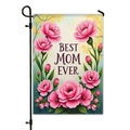 Bandiera da giardino in lino con garofani rosa e scritta Best Mom Ever su supporto - Grappolo di Garofani (HYQ23-15)