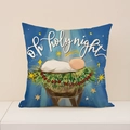Federa natalizia blu navy con presepe di Gesù e scritta decorativa Oh holy night - Stalla Stellata-Oh holy night(XP027-4)