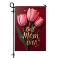 Bandiera da giardino bifacciale con tulipani rosa e scritta Best Mom Ever su supporto - Stile Scrittura Tulipano Rosa (HYQ23-20)