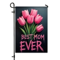 Bandiera da giardino in lino bifacciale con tulipani rosa e Best Mom Ever su fondo nero - Tulipano Rosa su Sfondo Nero (HYQ23-21)