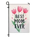 Bandiera da giardino in lino bifacciale con tulipani rosa e scritta Best Mom Ever su asta - Motivo Tulipano Cuore Rosso (HYQ23-23)