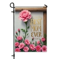Bandiera da giardino bifacciale per la festa della mamma con garofani e supporto in metallo - Garofano Rosa con Supporto (HYQ23-26)