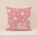 Roze linnen kerstkussensloop met Let it snow tekst en wit sneeuwvlokkenpatroon - Roze Sneeuwvlok Letters Stijl (XP035-2)