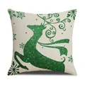 Vierkante kussensloop met groene glitter rendier en sneeuwvlokken op crème linnen stof - Groene Glitters Rendier (YMA6-5) / 45x45cm(Alleen Hoes)