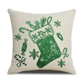 Kerst kussenhoes met groene glitter rendier en sok print op linnen materiaal - Groene Glitters Kerstsok (YMA6-7) / 45x45cm(Alleen Hoes)