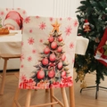 Housse de chaise de Noël avec sapin imprimé et cadeaux sur tissu aspect lin - Motif Forêt de Pins Rouges (YT01-2)