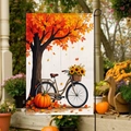 Fall harvest garden flag with maple tree, bike and pumpkin on linen fabric - Autumn Bicycle Pumpkin Style (FGF032)