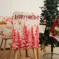 Housse de chaise en lin avec sapins rouges et imprimé texte Merry Christmas - Motif Sapin de Noël Décoré (YT01-3)