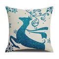 Vierkante kerstkussenhoes met blauwe rendier- en sneeuwvlokprints op linnen stof - Blauwe Glitters Rendier (YMA6-9) / 45x45cm(Alleen Hoes)