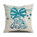 Kerst kussensloop met groenblauwe glitterbellen en tekst op linnen materiaal - Blauwe Glitters Bellen (YMA6-10) / 45x45cm(Alleen Hoes)