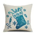 Crème kussensloop met blauwe glitterprint met kerstsokken en een sneeuwpopmotief - Blauwe Glitters Kerstsok (YMA6-11) / 45x45cm(Alleen Hoes)
