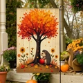 Double sided autumn garden flag with hedgehog and sunflower print for harvest decor - Autumn Hedgehog Sunflower Style (FGF034)