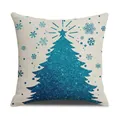 Vierkante kerstkussensloop met groenblauwe boomprint op natuurlijk linnen stof - Blauwe Glitters Kerstboom (YMA6-12) / 45x45cm(Alleen Hoes)