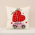 Valentine's gnome car with heart cushion cover in cream linen finish for sofa decor - Pillowcase Only / Pink Car Style (VP008-4)