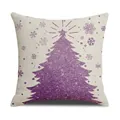 Vierkante kussensloop van imitatie linnen met paarse glitter kerstboom en sneeuwvlokken - Paarse Glitters Kerstboom (YMA6-16) / 45x45cm(Alleen Hoes)