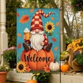 Bandiera da giardino autunnale con gnomo e zucca per decorazione esterna e benvenuto - Fgf002 / 30x45 Cm (senza Asta)