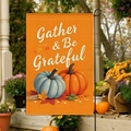 Double-sided linen garden flag with pumpkins and Gather & Be Grateful message - Gather Be Grateful Double Pumpkin Style (FGF040)