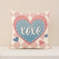 Rosa-weißer Kissenbezug mit Karomuster und XOXO-Herzaufdruck für Valentinstag - Rosa-Weißes Rautenmuster XOXO Stil (VP014-3)