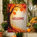 Bandiera da giardino autunnale a doppia faccia con foglie d'acero e testo Welcome - Acero Rosso Stile Welcome (FGF004)