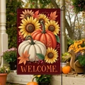 Welcome pumpkin and sunflower double-sided garden flag for autumn harvest yard decor - Welcome Pumpkin Sunflower Red Background Style (FGF043)
