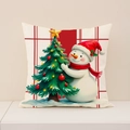 Federa natalizia in lino con stampa decorativa di pupazzo di neve e albero di Natale - Bianco Sporco Pupazzo di Neve Albero di Natale (XP033-4)