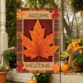 Double-sided autumn garden flag with orange maple leaf and red plaid welcome design - Fgf006 / 30x45cm (without Pole)