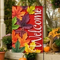 Fall harvest garden flag with colorful maple leaves and Welcome text for yard decor - Welcome Fall Colorful Maple Leaves Style (FGF044)