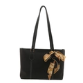 Borsa tote nera con cuciture bianche a contrasto e sciarpa di seta decorativa vintage - Nero