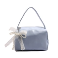 Light blue large capacity cosmetic bag with lace bow and pearl charm decor - With Ornament / Blue