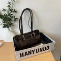 Dark brown oil wax leather shoulder bag with vintage metal buckles for 2025 fashion - Brown