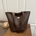 Deep brown croc-effect faux leather tote bag with silver hardware for women - Brown