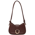 Minimalist chocolate brown faux leather shoulder bag with a gold U-shaped buckle decoration - Brown